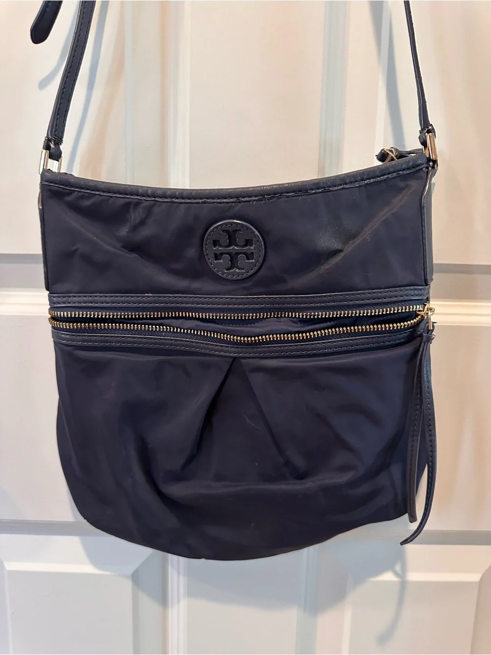 Tory Burch Navy Nylon Crossbody Bag Double Zip Adjustable Strap
